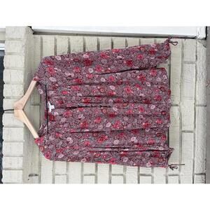 Lucky Brand Peasant Top Boho Flowy Button Tie Sleeve S Small Floral Hippie